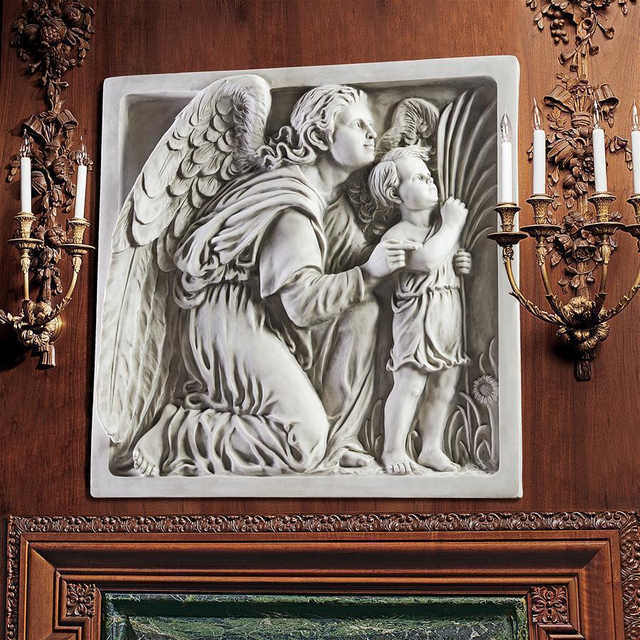「導きの天使」 エンジェル壁彫刻 レリーフ彫像/ カトリック教会 壁装飾オーナメント 洗礼 福音 聖霊（輸入品