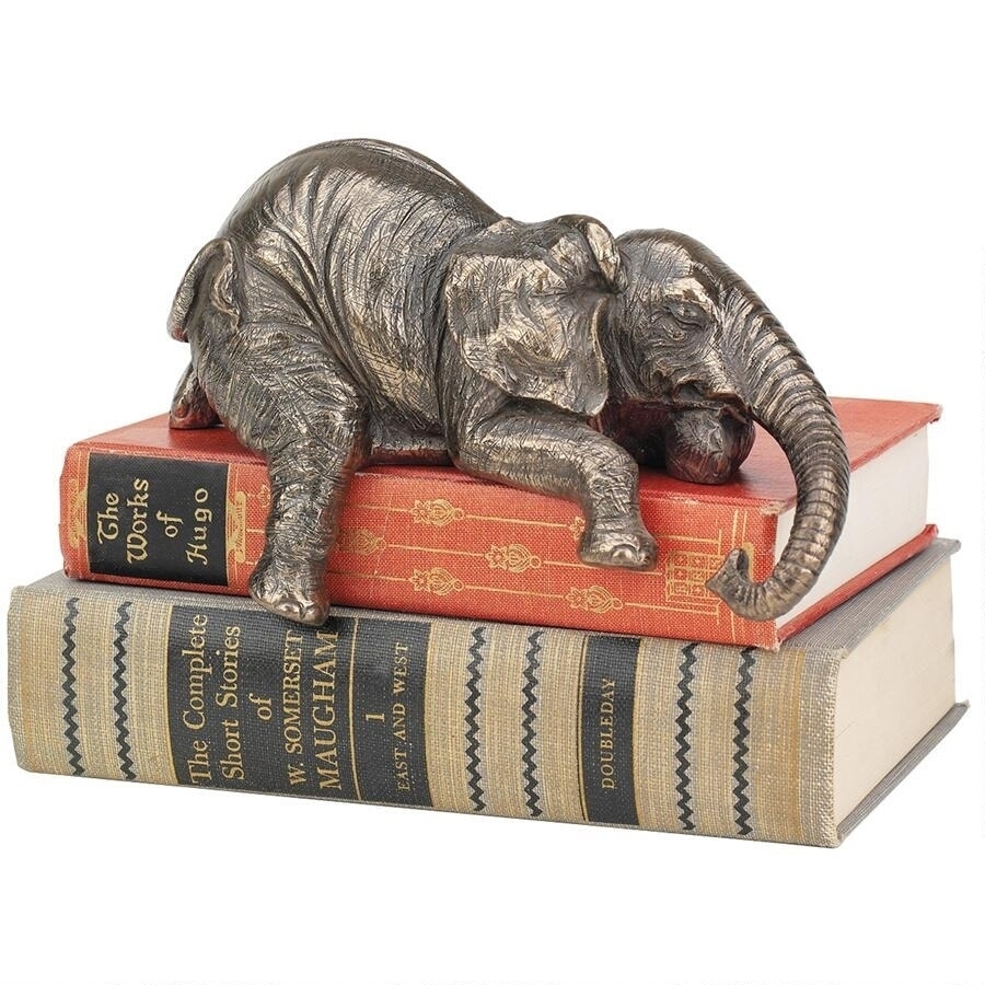 高品質 アーネストという名前の、座ってくつろぐ象（ゾウ）彫像 彫刻/ 書斎 アフリカ アクセント（輸入品） エスニック