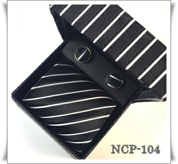 紳士用の礼装用ネクタイ＆ポケットチーフ＆カフス釦セット　NCP-104_画像1