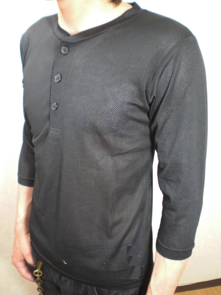 新品 2枚セット メッシュTシャツ 6分袖 Mサイズ ヘンリーネック インナー 通気性 速乾性 涼しい 日焼け止めアウトドア 仕事着 ウォーキング_画像3