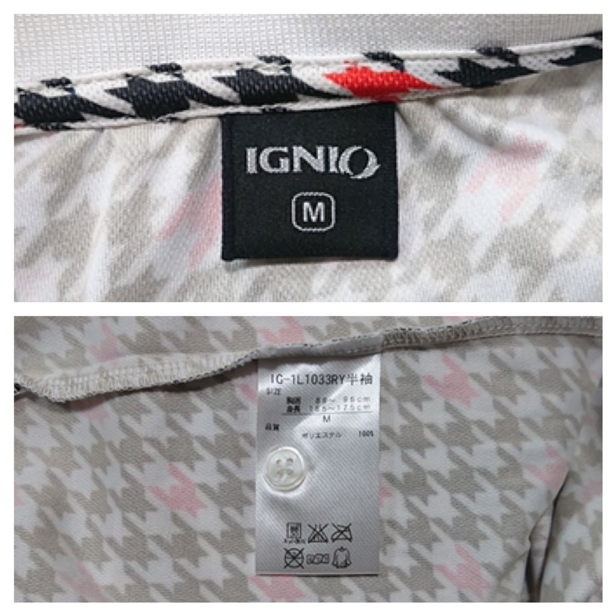 IGNIO イグニオ // 半袖 千鳥格子柄 ドライ ポロシャツ (白×黒×赤) サイズ M_画像7