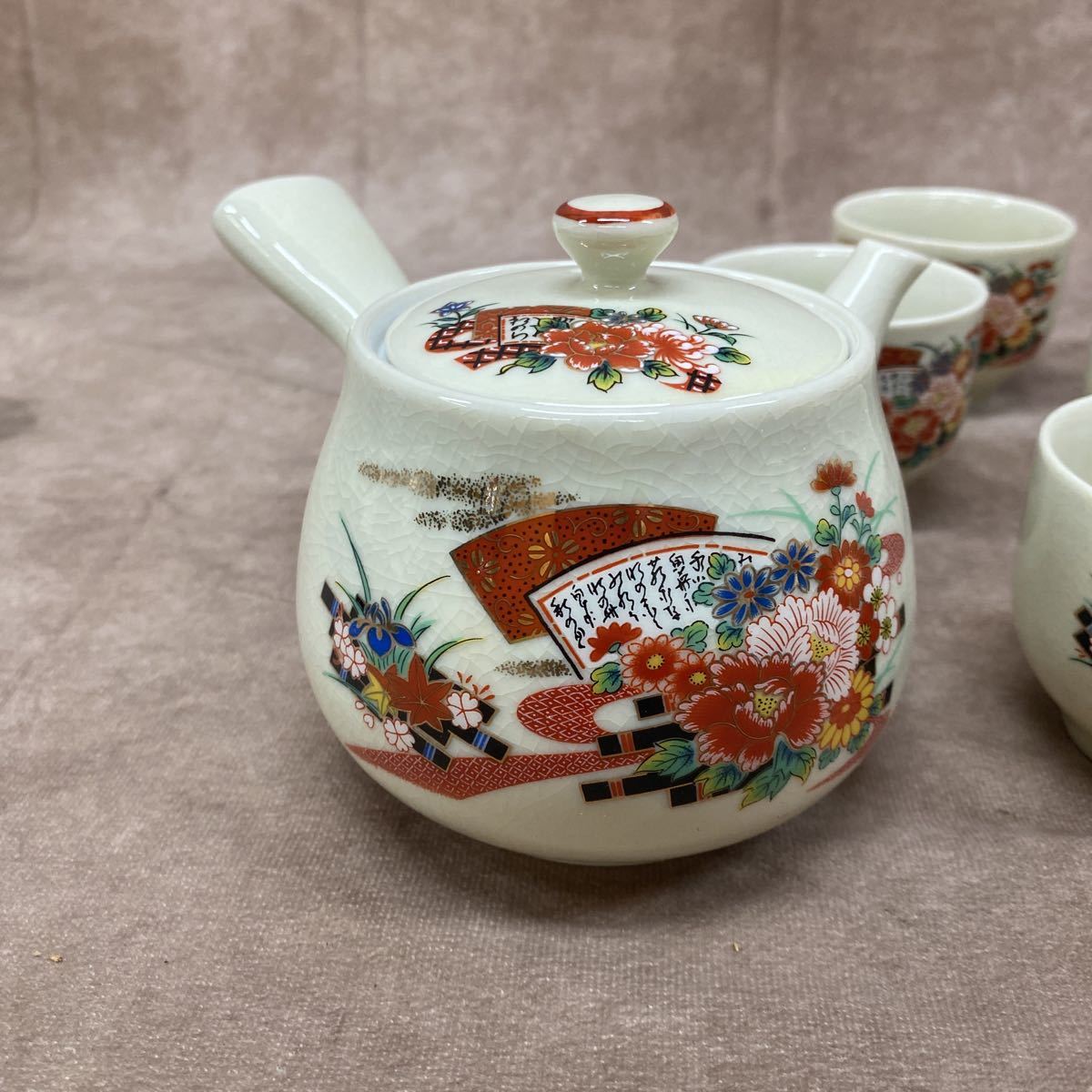 九谷焼 茶器セット 湯呑10客セット 急須 蓮 鳥 花絵 和食器 煎茶道具