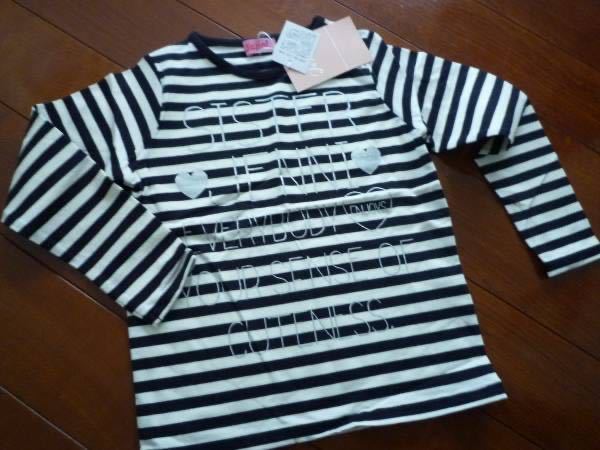 JENNI・ジェニィ・ストレッチ・長袖Tシャツ・ブラック×ホワイト・110・定価3570円_画像3