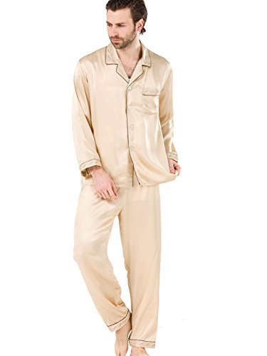 43 割引 送料無料キャンペーン パジャマ メンズ シルク 紳士用 ブランド シルク100 男性用 ベージュゴールド 刺繍 パイピング メンズファッション ファッション Lux Ims Lu
