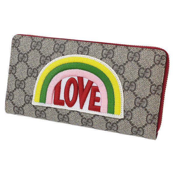 グッチ)GUCCI レインボー LOVE GGスプリーム ラウンド 長財布 箱袋 D7868-