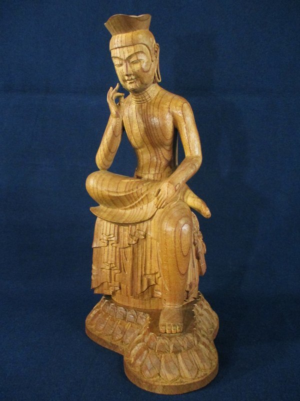 2917 【仏像】 木彫 弥勒菩薩半跏思惟像/高さ約36cm 木製 細密彫刻