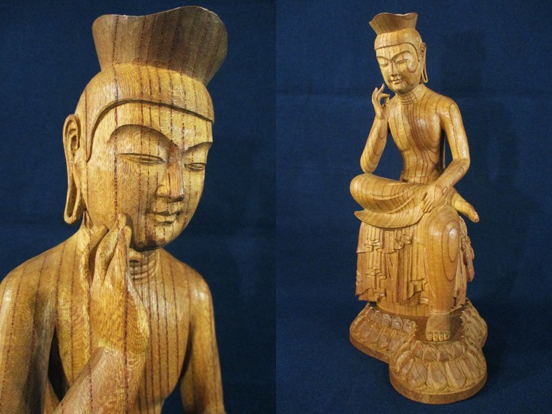 2917 【仏像】 木彫 弥勒菩薩半跏思惟像/高さ約36cm 木製 細密彫刻