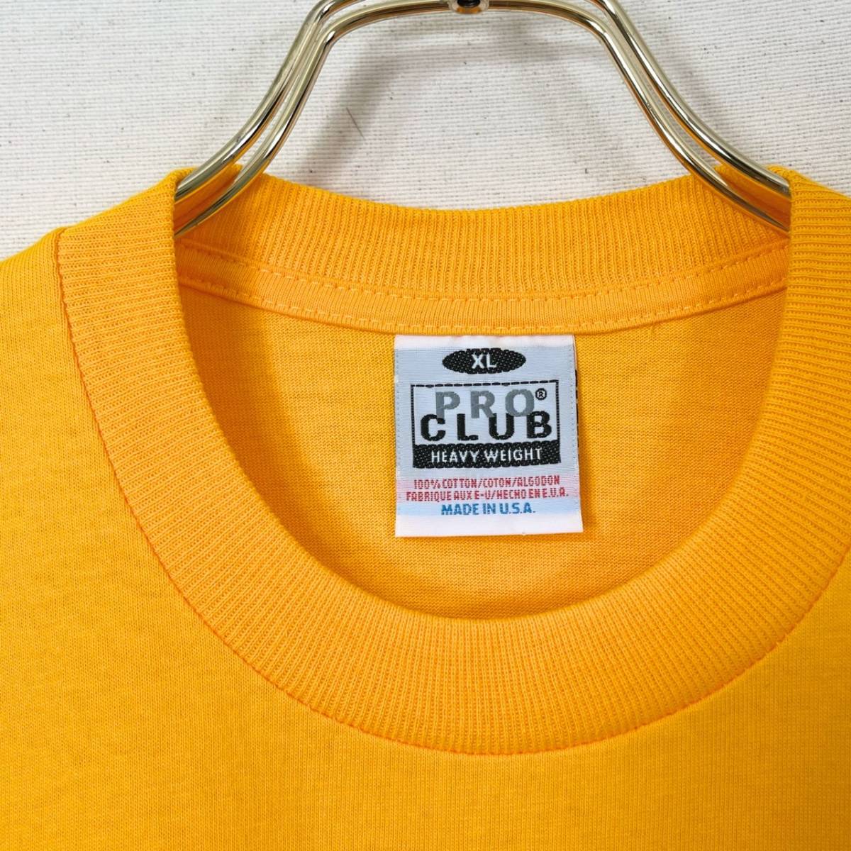 希少《Dead Stock/Big Size XL/Cotton 100%》80s90s デッド【PRO CLUB ヘビーウェイト コットン 黄色 Tシャツ アメリカ製 ビンテージ 】 _画像2