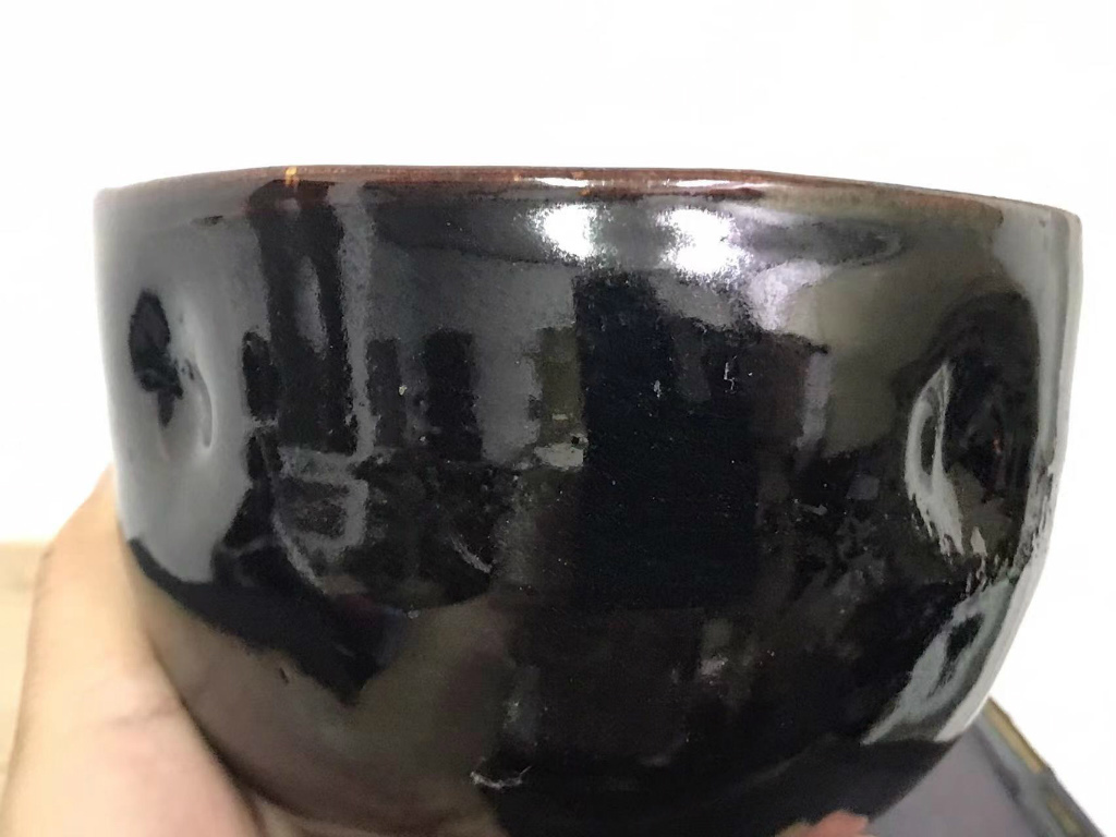 拳骨茶碗?李朝黒釉茶碗? 希少 年代物 完品 箱無し 極端厚手焼き 350g