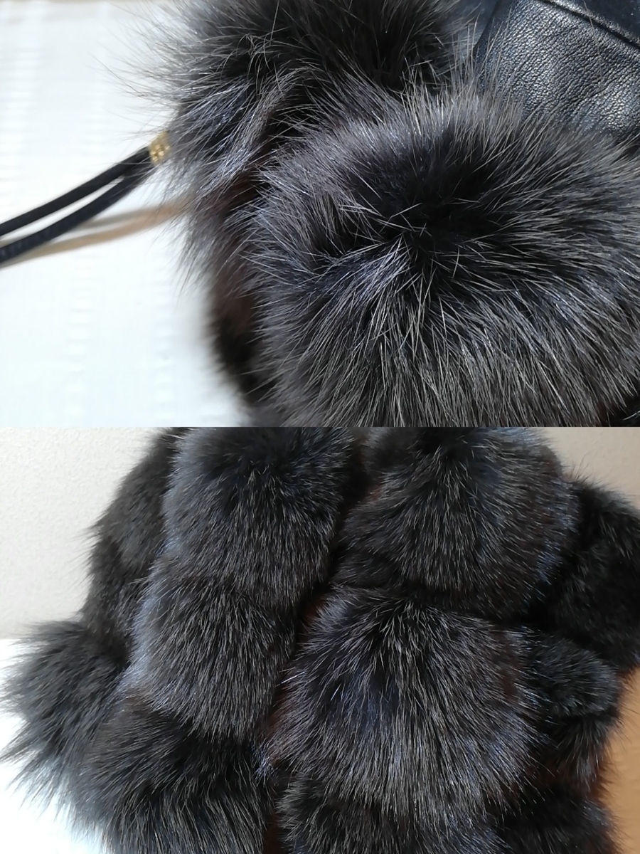  price decline noru way production FOX fur shoulder bag pouch purse black tag attaching storage goods fox leather made in Japan leather BAG [ road comfort Sapporo ]