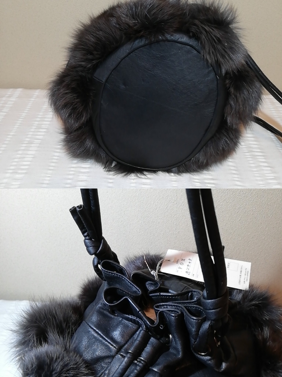  price decline noru way production FOX fur shoulder bag pouch purse black tag attaching storage goods fox leather made in Japan leather BAG [ road comfort Sapporo ]