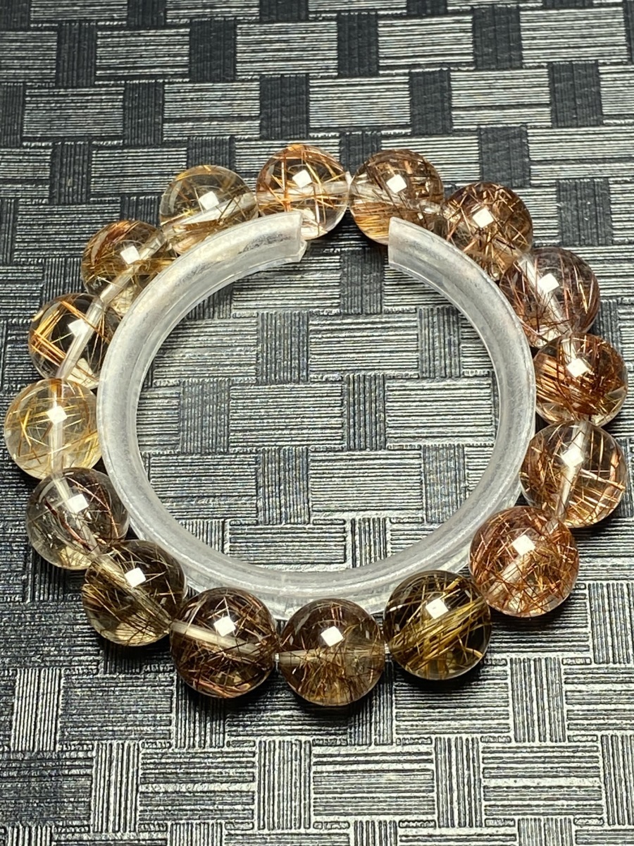 0525L539 天然石☆【30Aミックスルチルクォーツ】☆ブレス 13-13.5mm