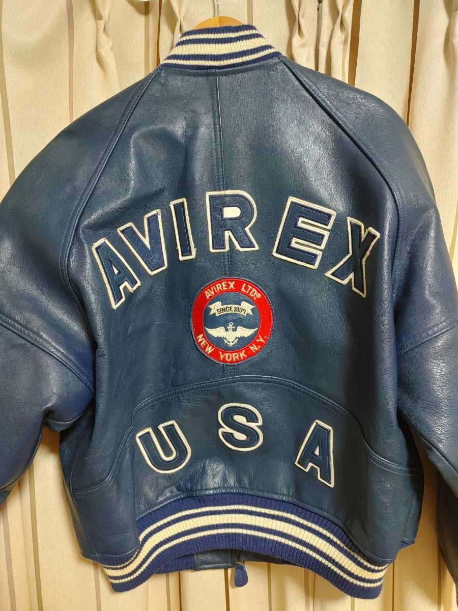 AVIREX USA レザージャケット バックロゴ ブラック メンズM(XL) www