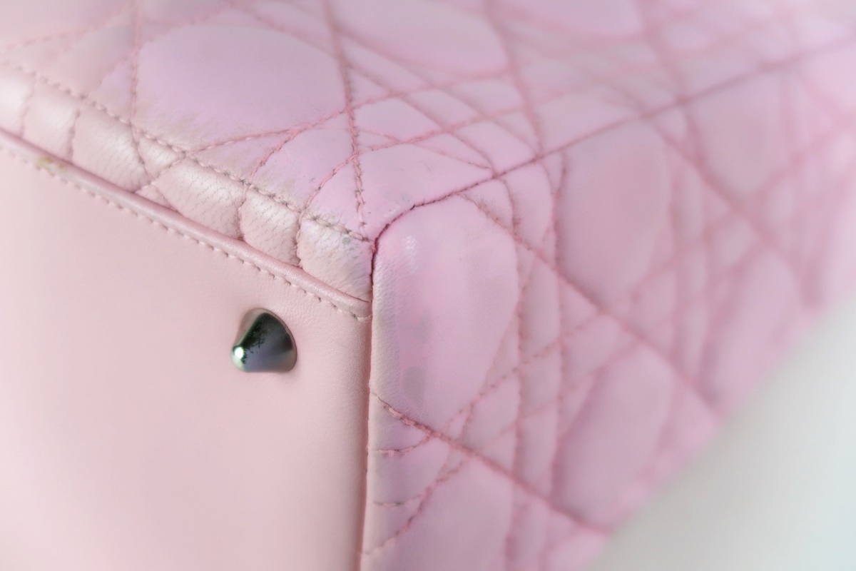 [ прекрасный товар ]Christian Dior Christian Dior reti Dior 2WAY плечо ручная сумочка кожа розовый × серебряный металлические принадлежности [IE4]
