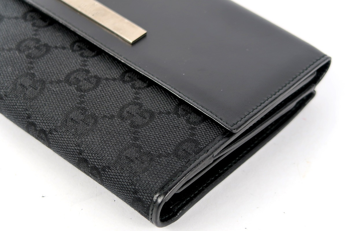 新品同様・未使用】GUCCI グッチ 二つ折り長財布 GGキャンバス×レザー