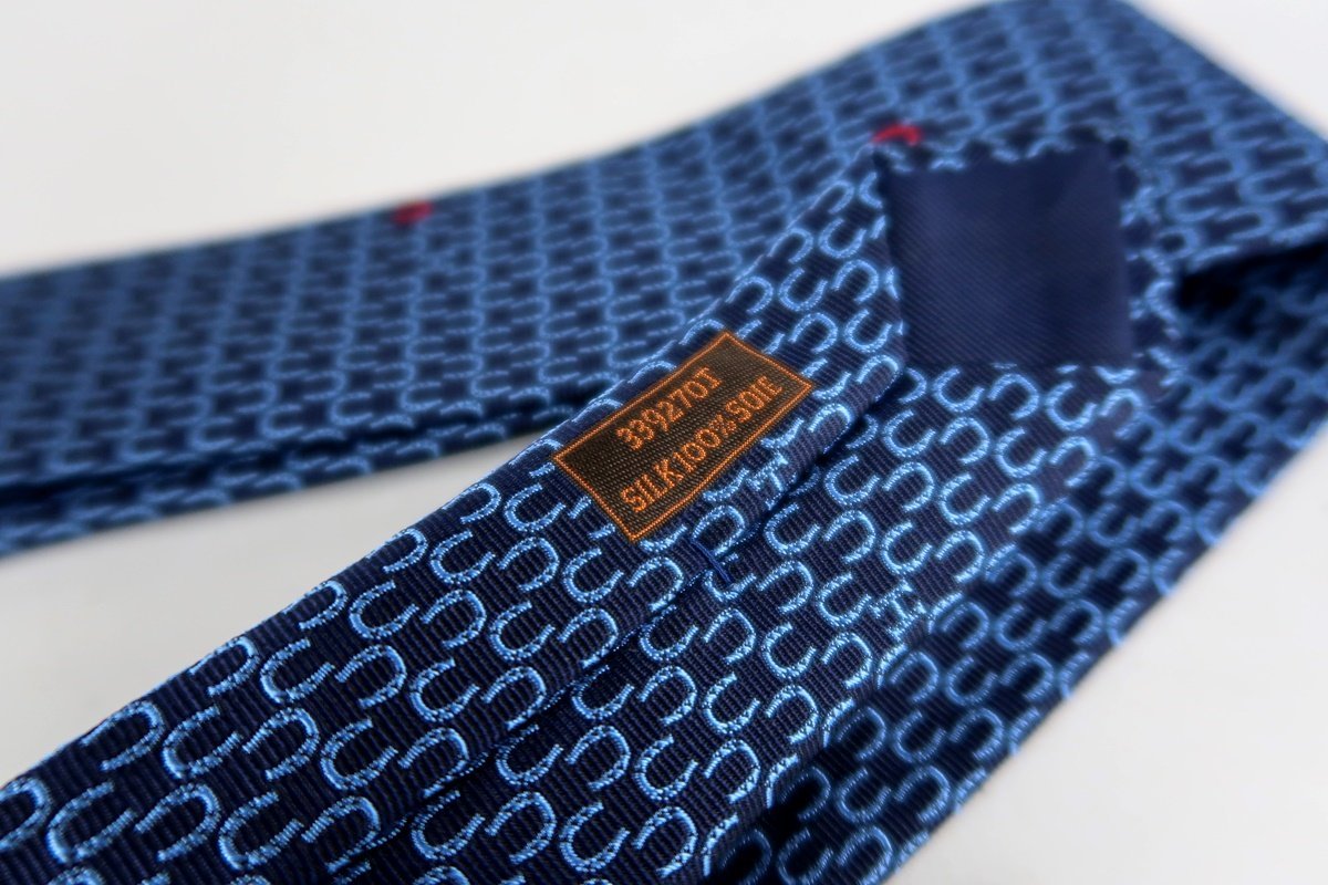 [ как новый * не использовался ]HERMES Hermes галстук шелк 100% темно-синий серия аксессуары [LX2]