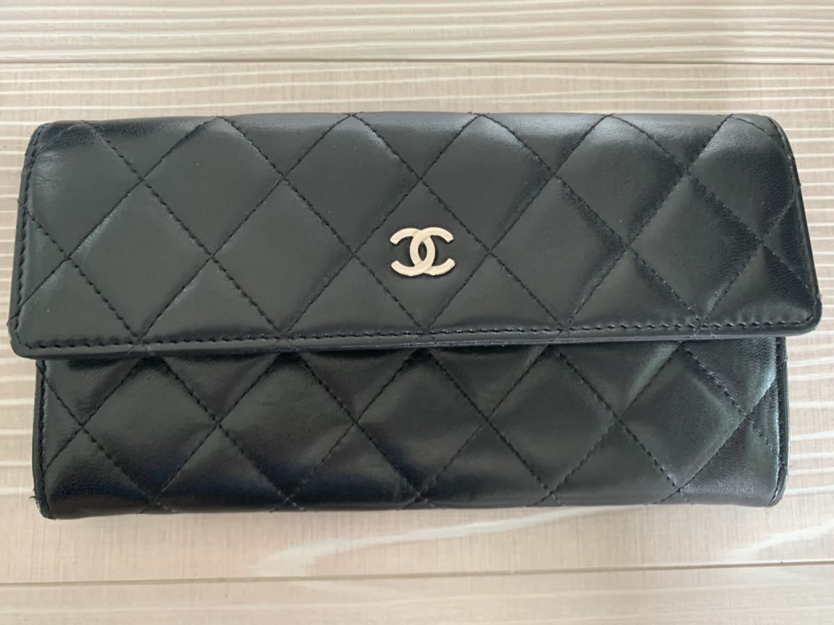 CHANEL シャネル 長財布 ラムスキン マトラッセ 黒 長財布 二つ折り
