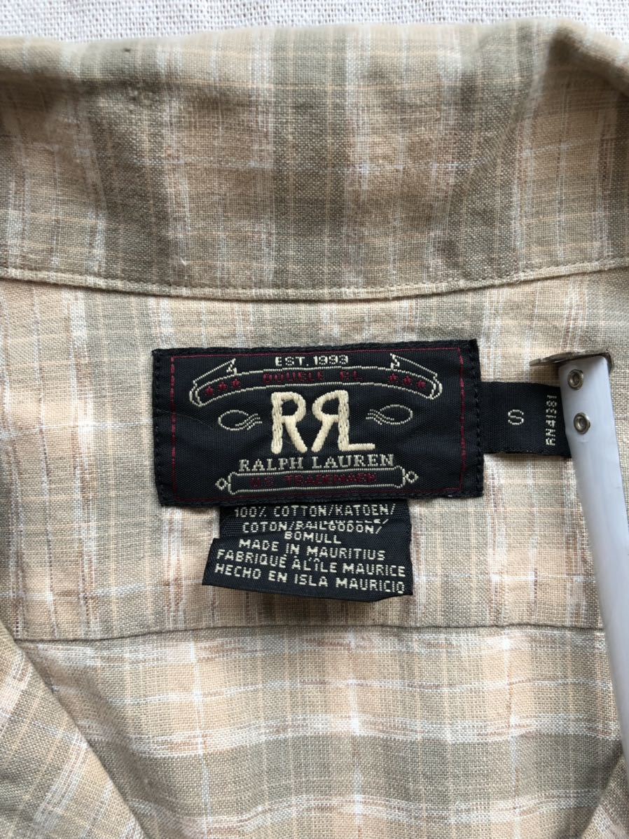 90's RRL 三つ星タグ ダブルアールエル 半袖 シャツ オープンカラー チェック 柄 アメリカ Polo by Ralph Lauren ラルフローレン_画像1