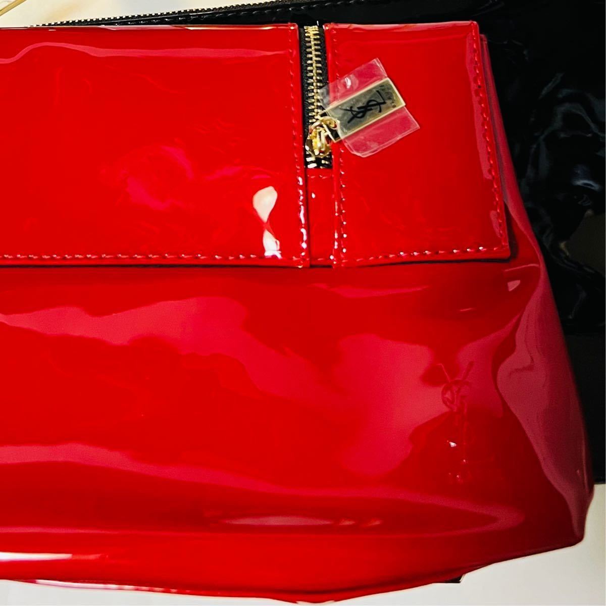 おしゃれ 未使用 イヴ・サンローラン YSL エナメルポーチ レッド
