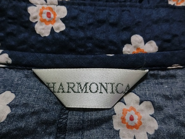 未使用　HARMONICA　ハーモニカ　花柄　シャツ　ワンピース　ネイビー　M_画像4