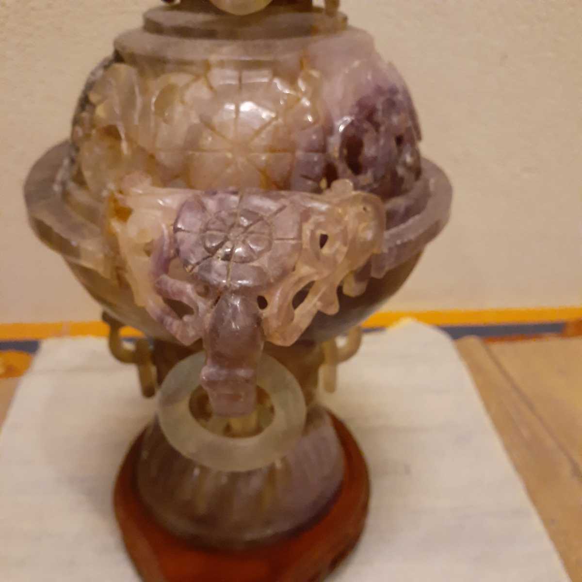  sphere stone amethyst?f Rollei to? censer China fine art H approximately 36cm×24cm×16cm( pedestal contains )