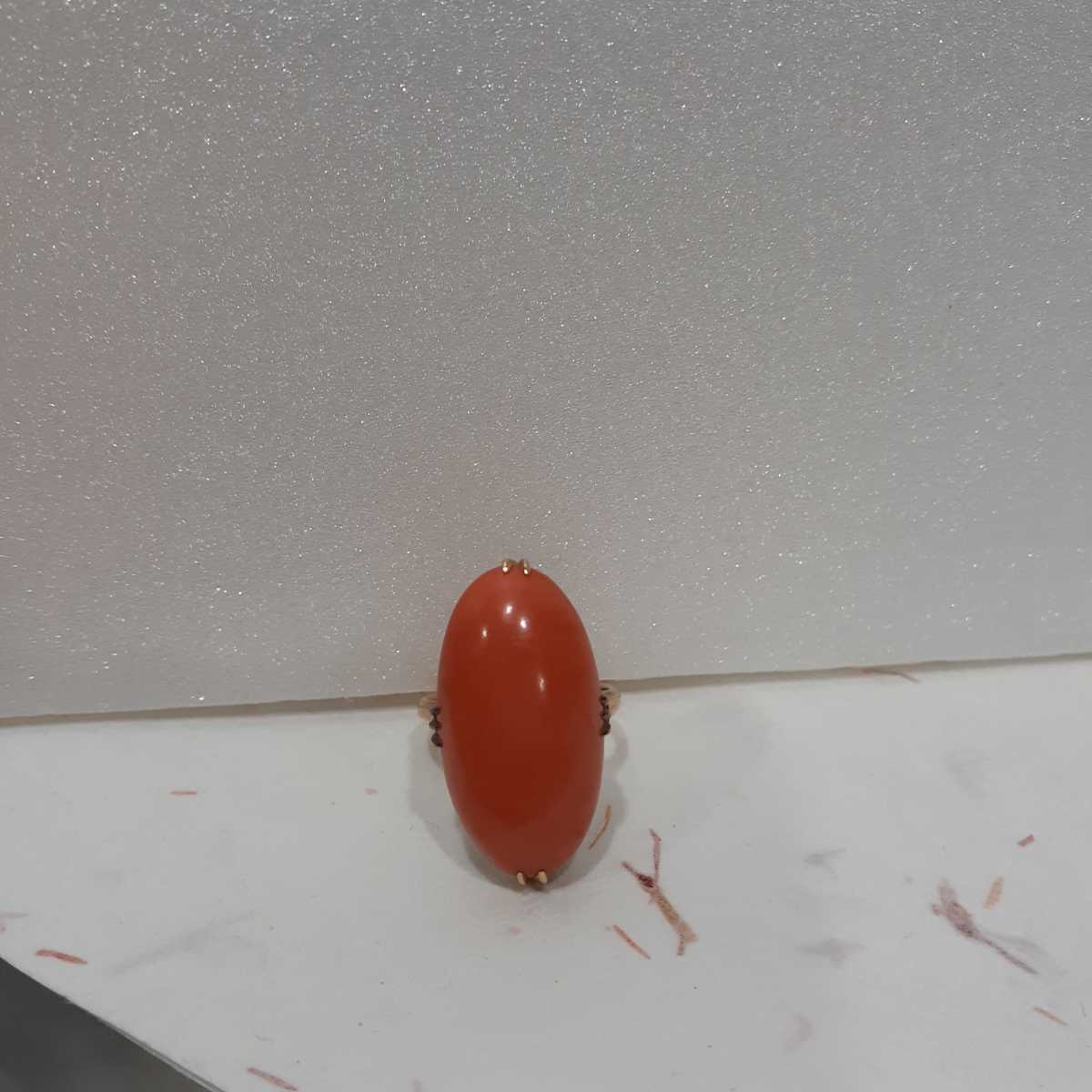珊瑚 指輪 K18 刻印あり 約6.44g 約10号 トップ約2.5cm×1.3cm ccorca.org