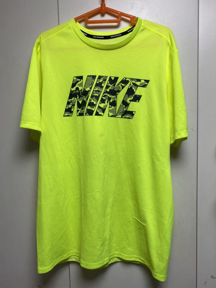  стоимость доставки дешевый скорость отправка! хорошая вещь *NIKE Nike бег футболка желтый *L размер jo серебристый g наземный альпинизм tore Ran марафон спорт вообще 
