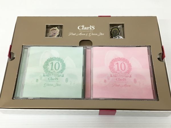 K12-914-9[ used ]ClariS 10th Anniversary BEST Pink Moon&Green Star complete production limitation record 2CD( obi have )/ box / pin badge 2 kind / paper craft attaching 