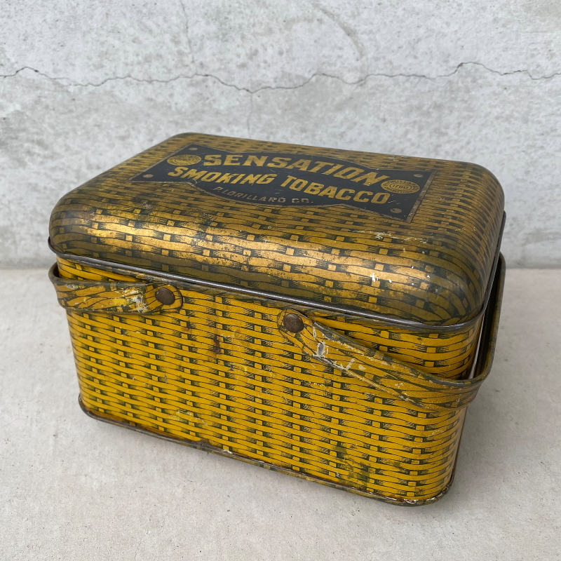  Vintage antique SENSATION SMOKING cigarettes TIN can America / Ad ba Thai Gin g display case smoke . storage miscellaneous goods USA