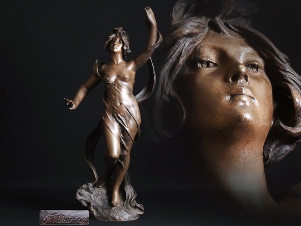 S256. 西洋アンティーク 在銘 ブロンズ製 裸婦像 銅像 高80cm / 金工