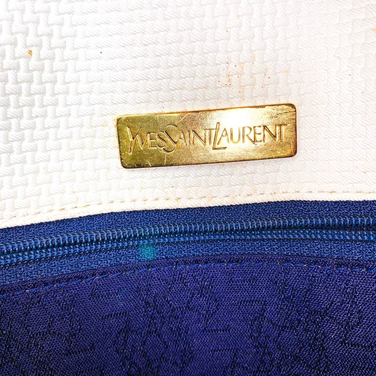 YSL サンローラン イヴサンローラン ホワイト ゴールド レザー