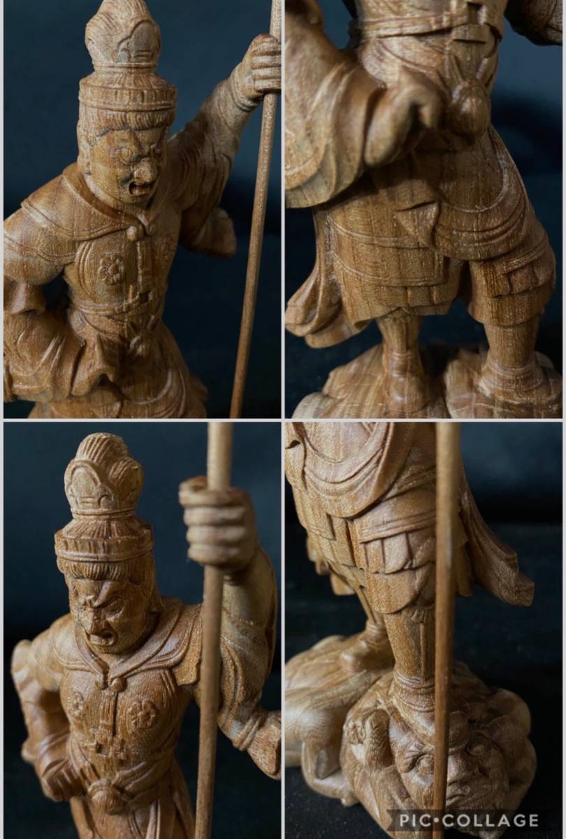 井波彫刻 一刀彫 総ケヤキ材 仏教工芸品 木彫仏像 精密細工 四天王立像