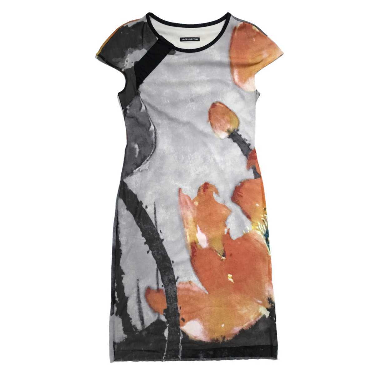 00s vivienne tam FLOWER PAINTING MESH CHINESE DRESS ヴィヴィアン