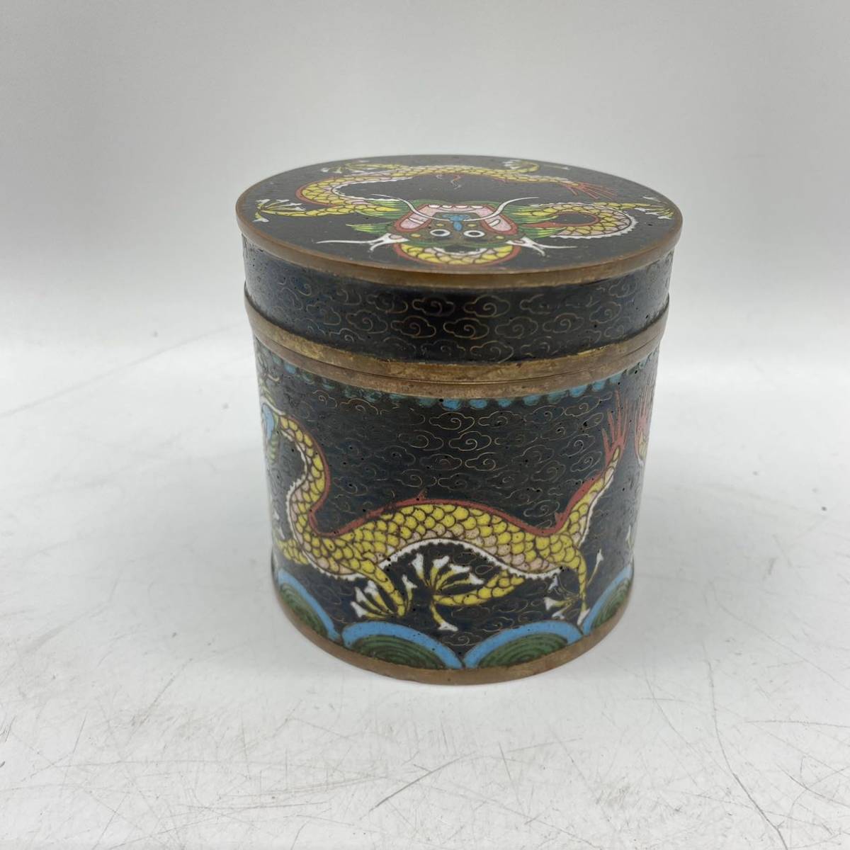 【送料無料】 七宝焼 茶筒 龍 竜 銅 中国 美術 煎茶道具 古道具 2