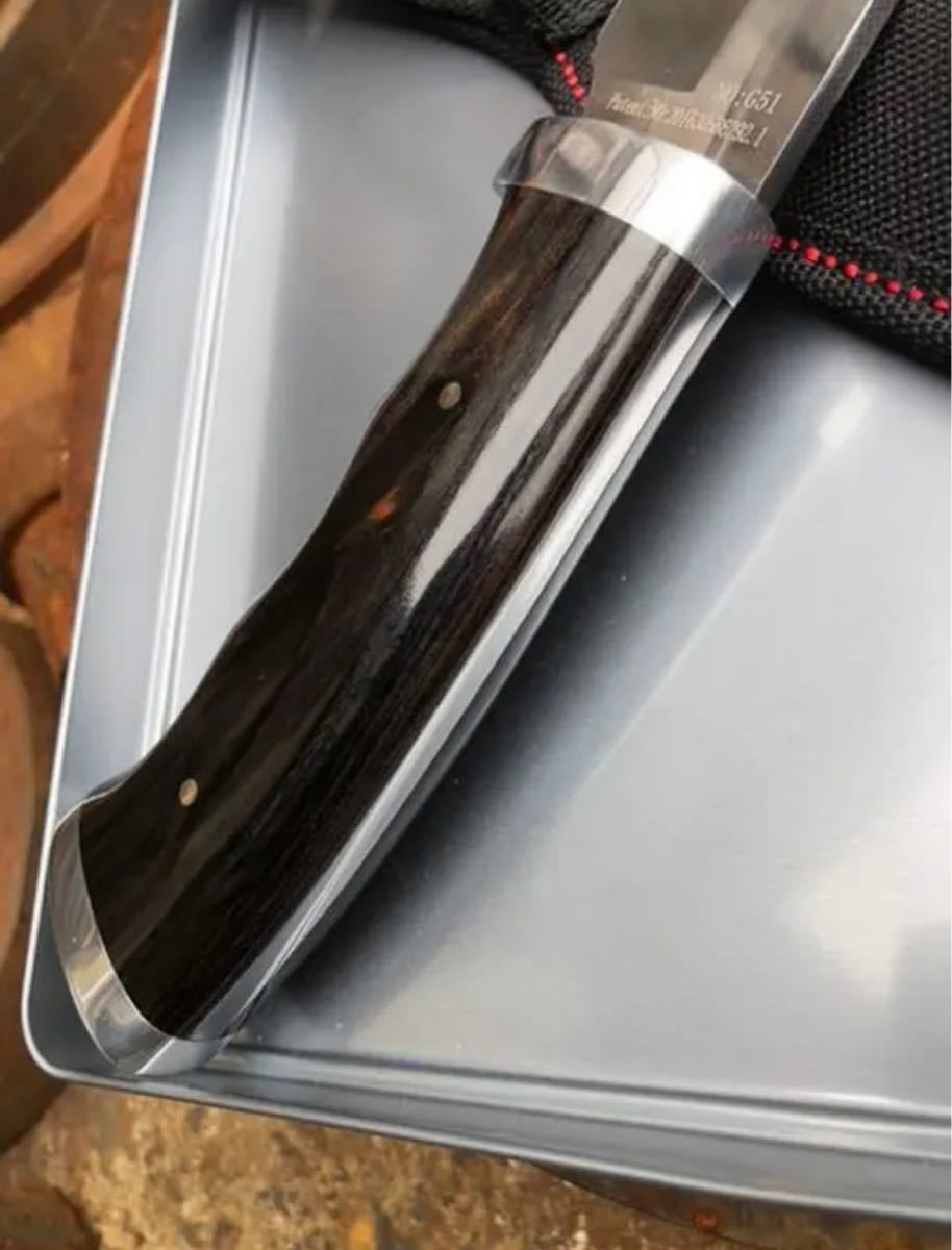 G51 コロンビアナイフ　高品質シースナイフ　黒檀調高級ウッドハンドル