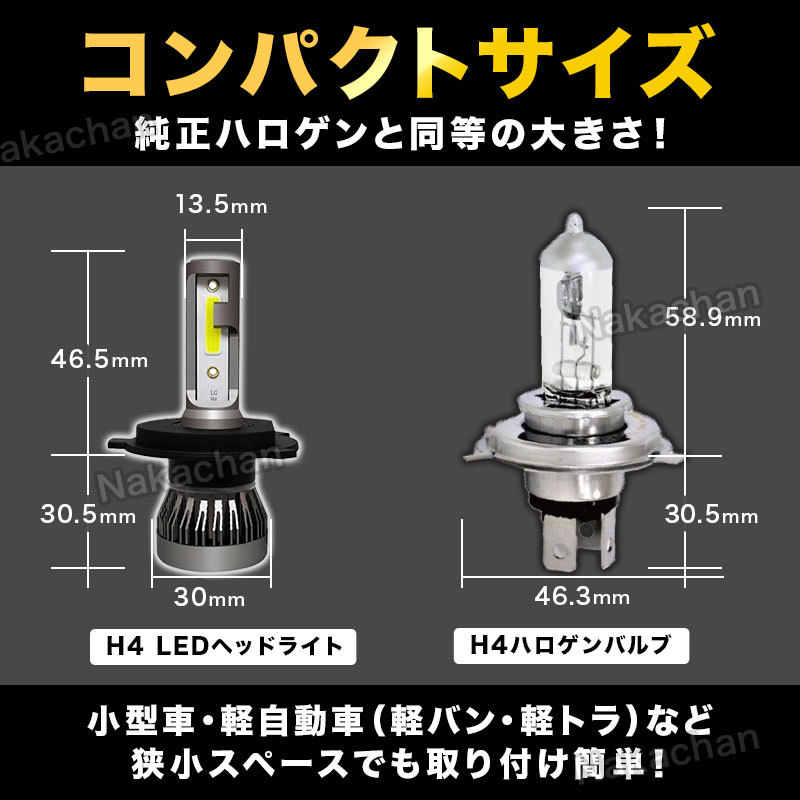 LED ヘッドライト H4 ledヘッドライトバルブh4 LED フォグランプ ledフォグランプバルブ HI/LO 汎用 車検対応 軽バン 軽トラ 小型車 6000K_画像3