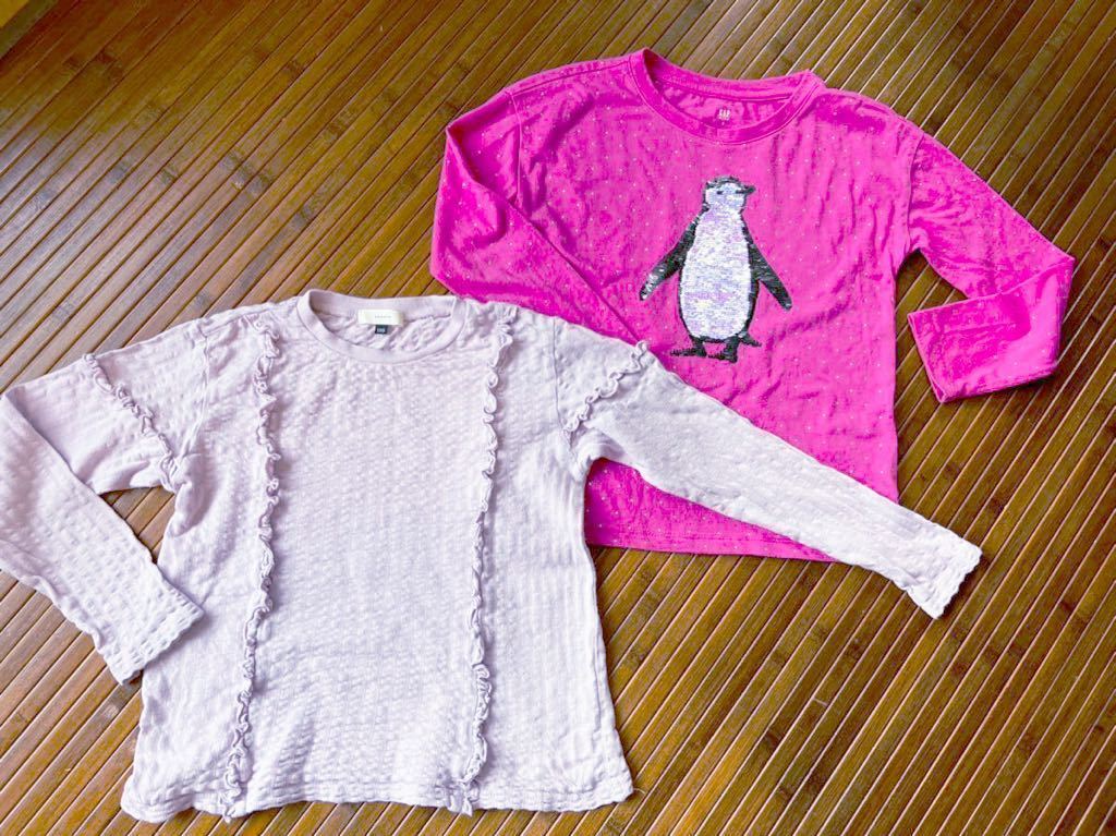 キッズ120cmセラフGAPペンギンスパンコールH&Mユニクロ長袖Tシャツトップス6枚セットボーダードット紫ブルー白黒ピンクseraph女の子供水玉_画像2