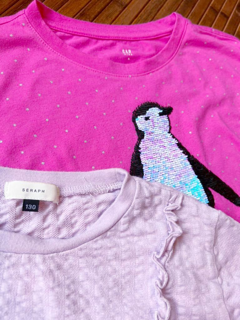 キッズ120cmセラフGAPペンギンスパンコールH&Mユニクロ長袖Tシャツトップス6枚セットボーダードット紫ブルー白黒ピンクseraph女の子供水玉_画像3
