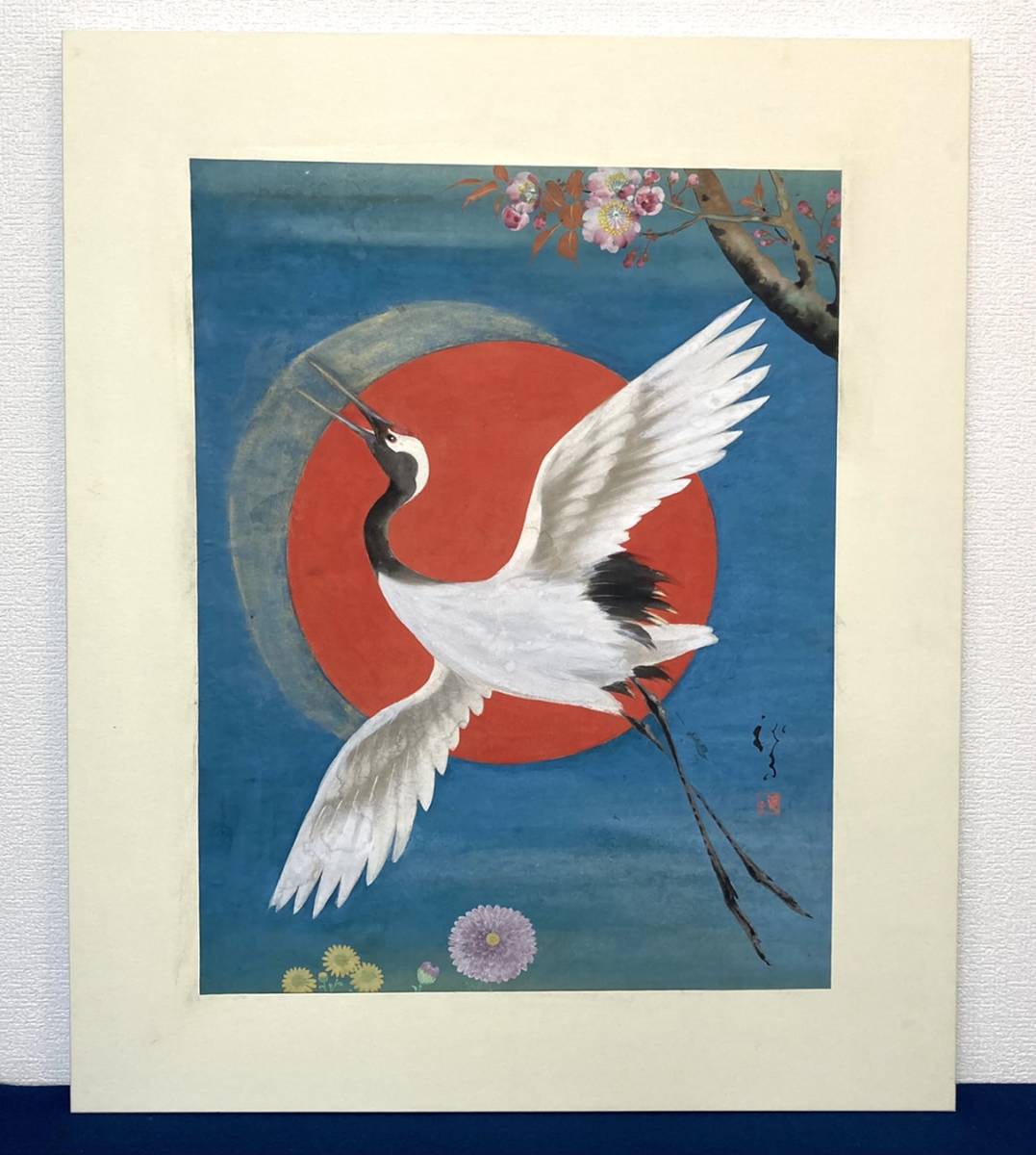 ◇送料無料◇川端龍子／文化勲章受章作家「鶴」花鳥画 絹本 絵画 額装