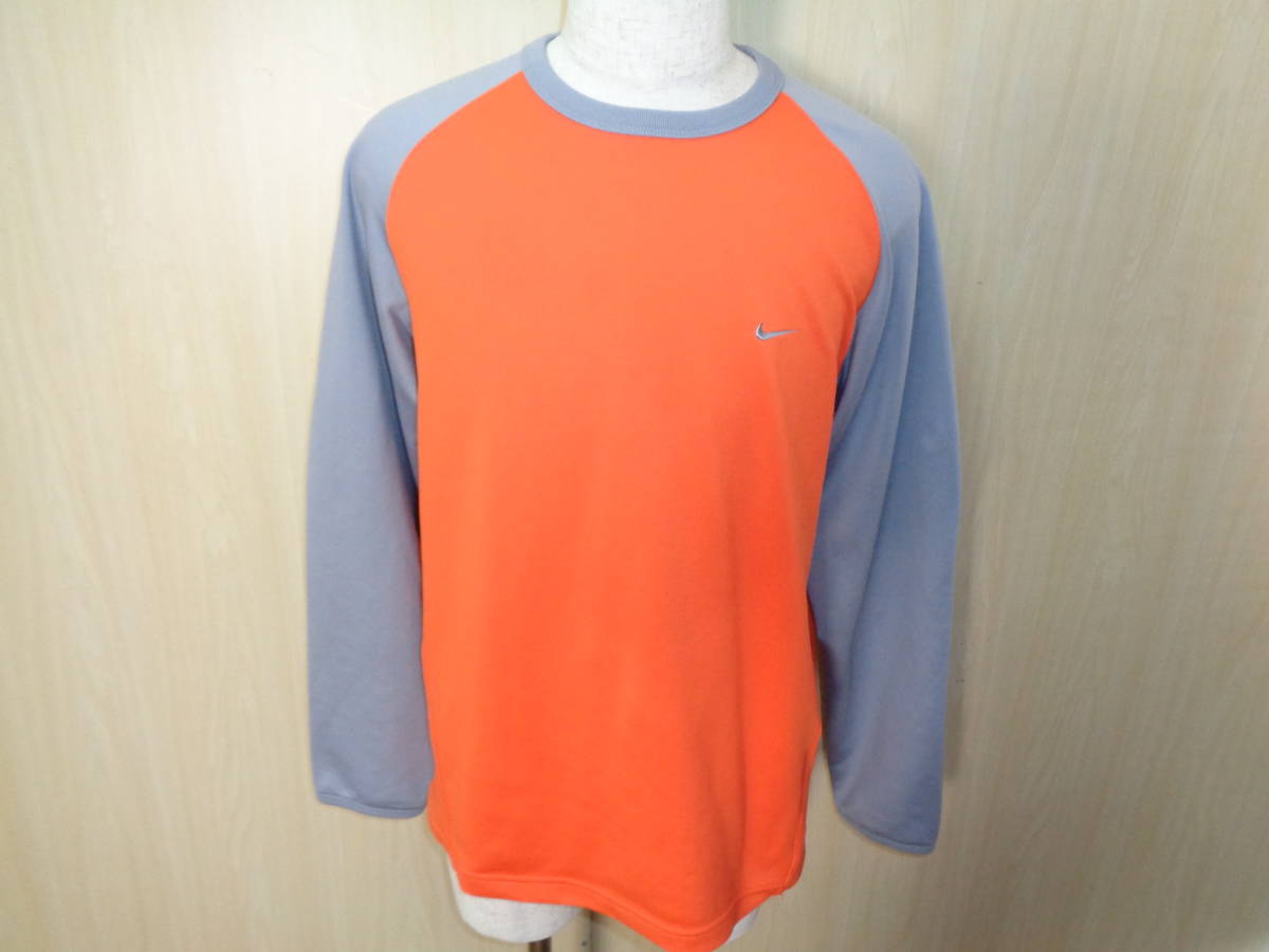 b480◆NIKE プルオーバー ジャージ トップス◆ナイキ Men's Lサイズ オレンジ×グレー ポリ素材 ストレッチ入り スポーツウェア 4F_画像1