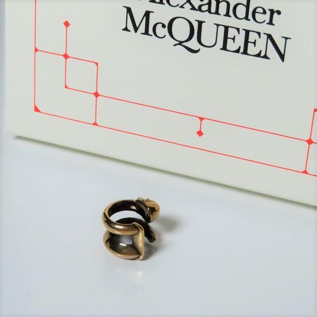 新品Alexander McQueenスカルイヤーカフ2連イヤリングピアス片耳用ゴールド金色_画像6