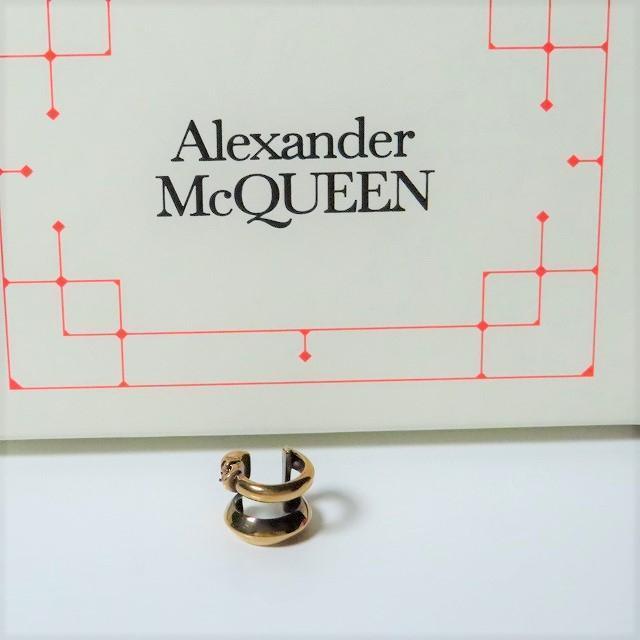 新品Alexander McQueenスカルイヤーカフ2連イヤリングピアス片耳用ゴールド金色_画像8