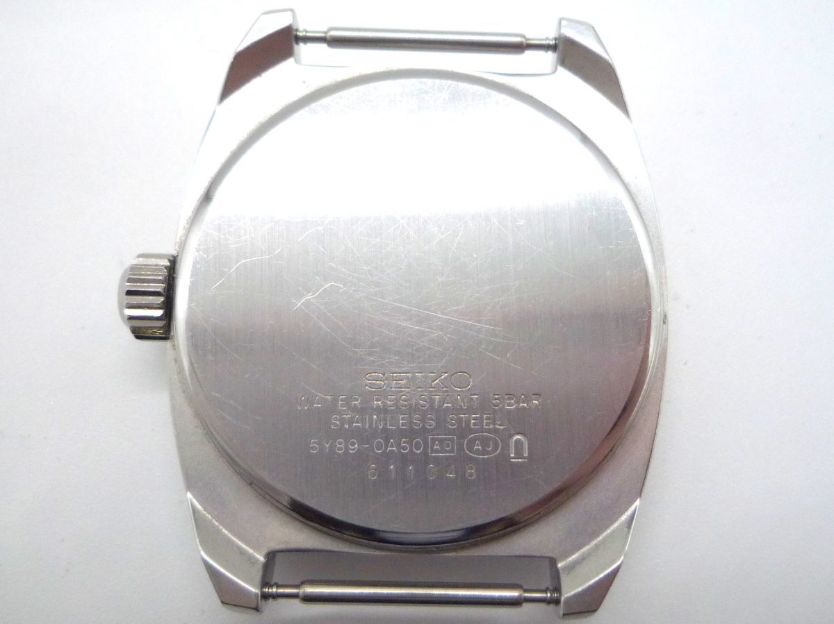 1円スタート 腕時計 フェイスのみ SEIKO セイコー SUS サス 5Y89-0A50 QZ クオーツ Sマーク カレンダー ボルドー文字盤 メンズ O6011_画像6