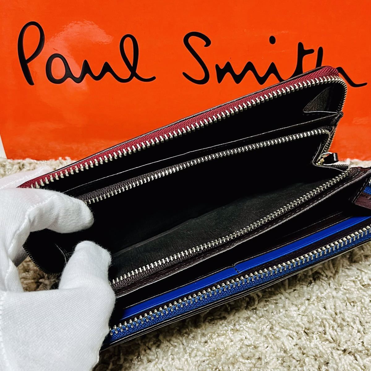 ポールスミス PaulSmith コントラストジップウォレット カラーブロック バイカラー 長財布 ラウンドファスナー ブラウン バッグ 6683 