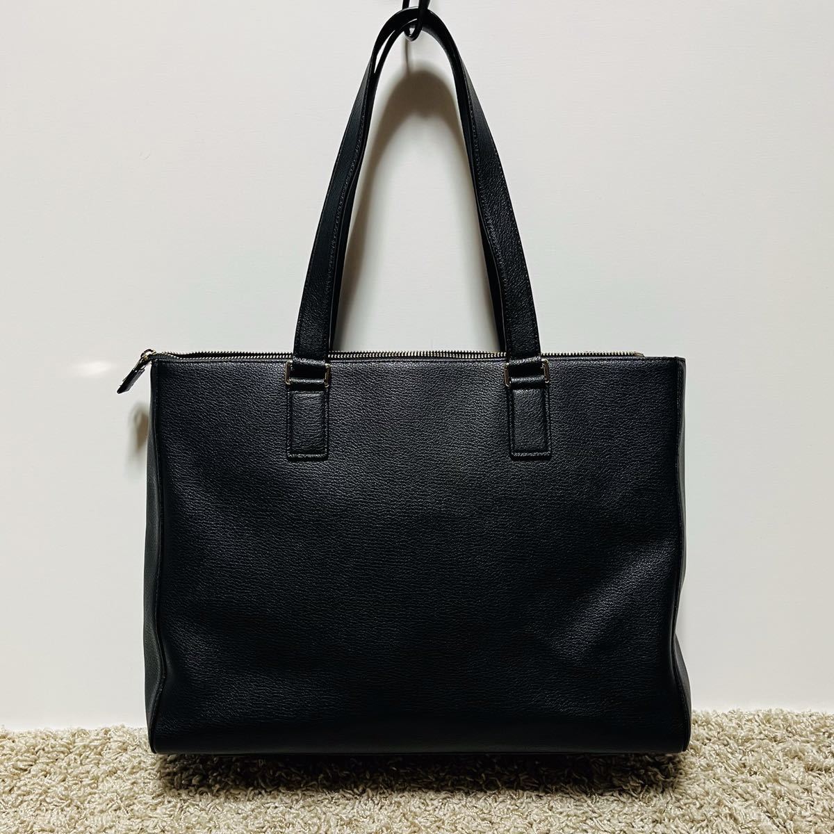 新品【ポールスミス】ストライプ レザートートバッグ 肩掛け 黒-