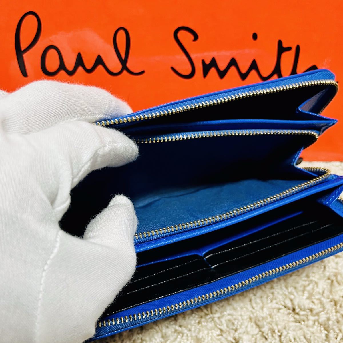 ポールスミス PaulSmith スミシーハート 長財布 ロングウォレット ラウンドファスナー ブルー かわいい バッグ メンズ レディース 6492 
