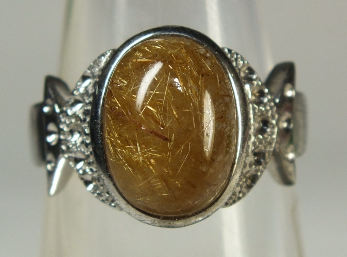 ^v# dragon ..# gold color rutile ( gold needle crystal ) silver pcs ring 12 number f8 prompt decision *^V