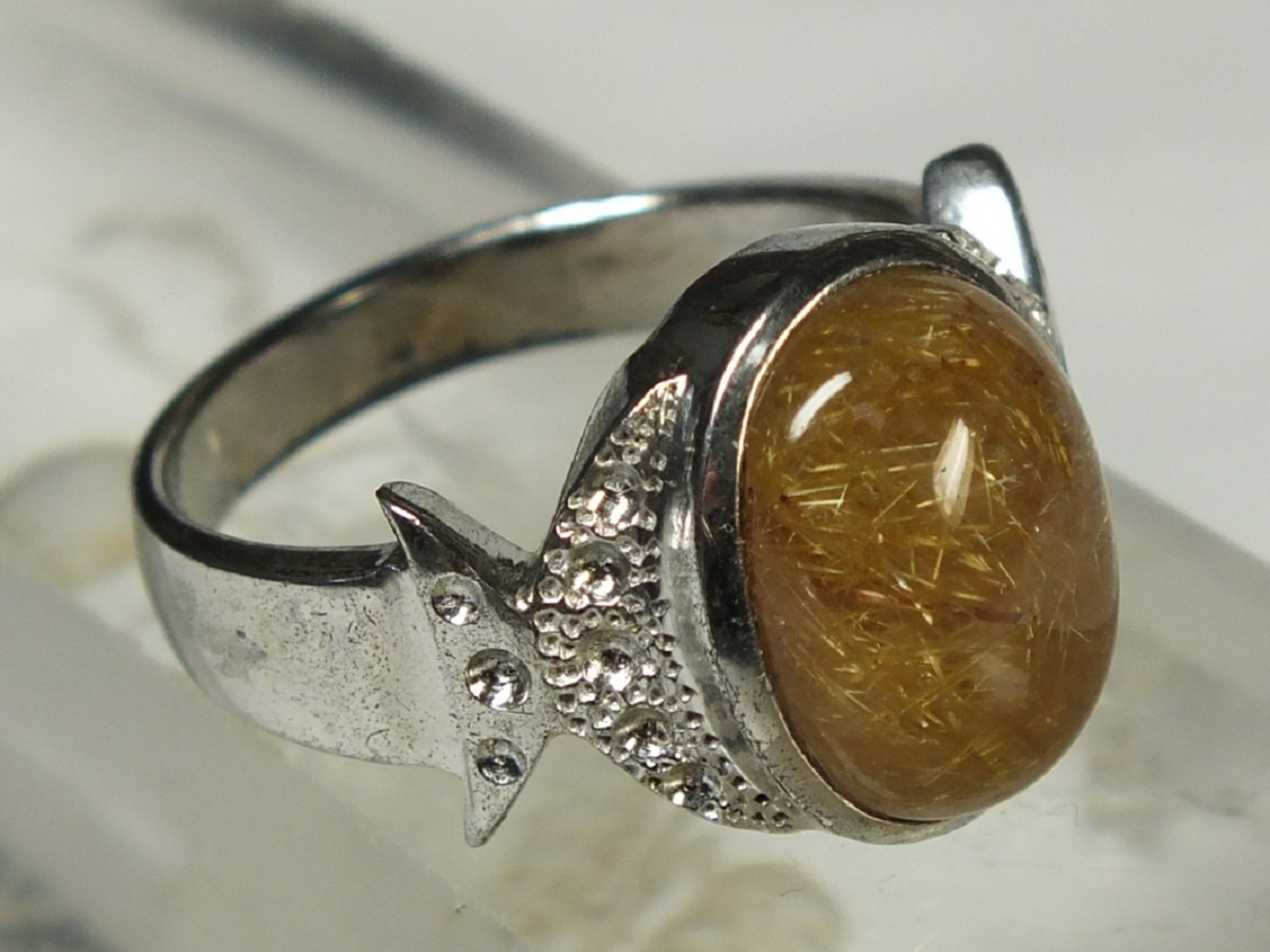 ^v# dragon ..# gold color rutile ( gold needle crystal ) silver pcs ring 12 number f8 prompt decision *^V