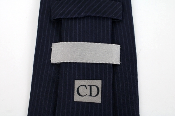 クリスチャン ディオール Christian Dior CD ストライプ柄 高級ブランド ネクタイ フランス製 メンズ ネイビー 紺 シルク ハンドメイド_画像2