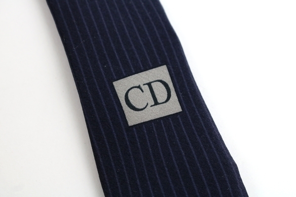 クリスチャン ディオール Christian Dior CD ストライプ柄 高級ブランド ネクタイ フランス製 メンズ ネイビー 紺 シルク ハンドメイド_画像3